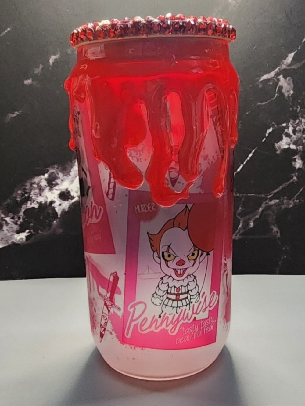 Baby Slashers Blood Drip Glass Tumbler with Diamond Lid 20oz